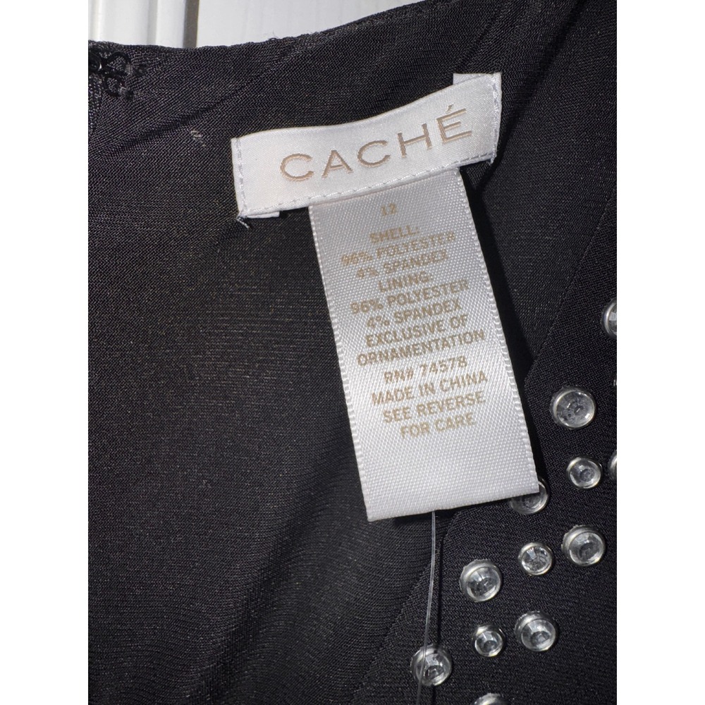 Cache Black Rhinestone Cold Shoulder Ruched Long Sleeve Cocktail Dress - Picture 7 of 11